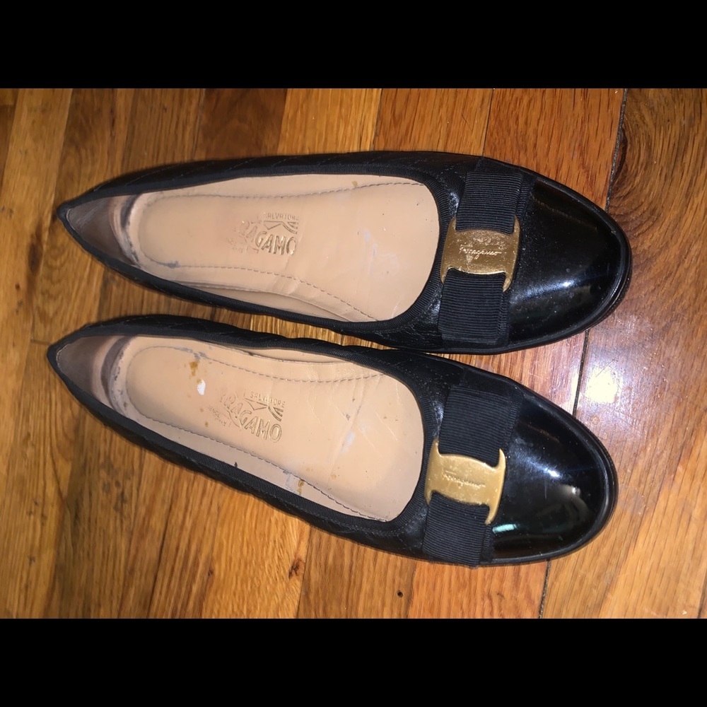 Salvatore Ferragamo Black Quilted Leather Flats